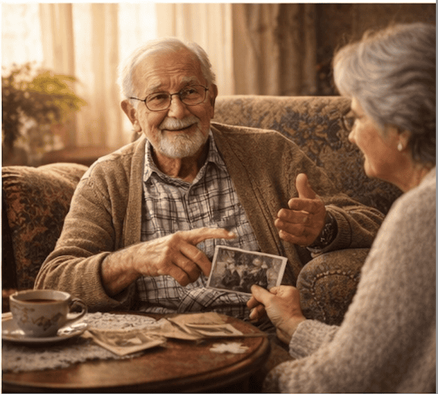 Genealogist recording an oral history interview with an elderly relative
